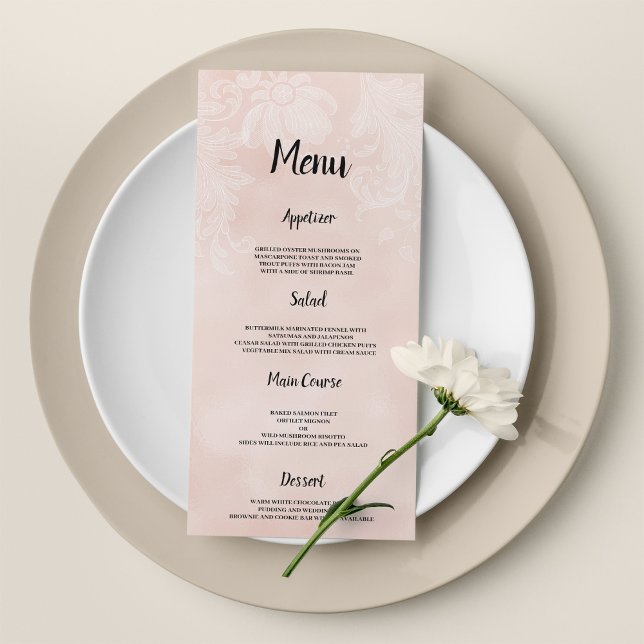 Elegant peach white flower lace frame Wedding Menu (Elegant peach white flower lace frame Wedding Menu )