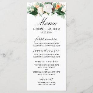 Elegant Peach White Watercolor Fall Floral Wedding Menu