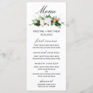 Elegant Peach White Watercolor Floral Fall Wedding Menu