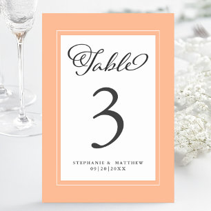 Elegant  Peach & White Wedding Reception Custom Table Number