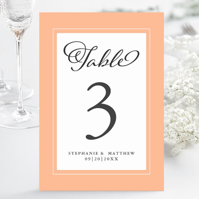 Elegant  Peach & White Wedding Reception Custom Table Number (Elegant Peach & White Wedding Reception Custom Table Number)