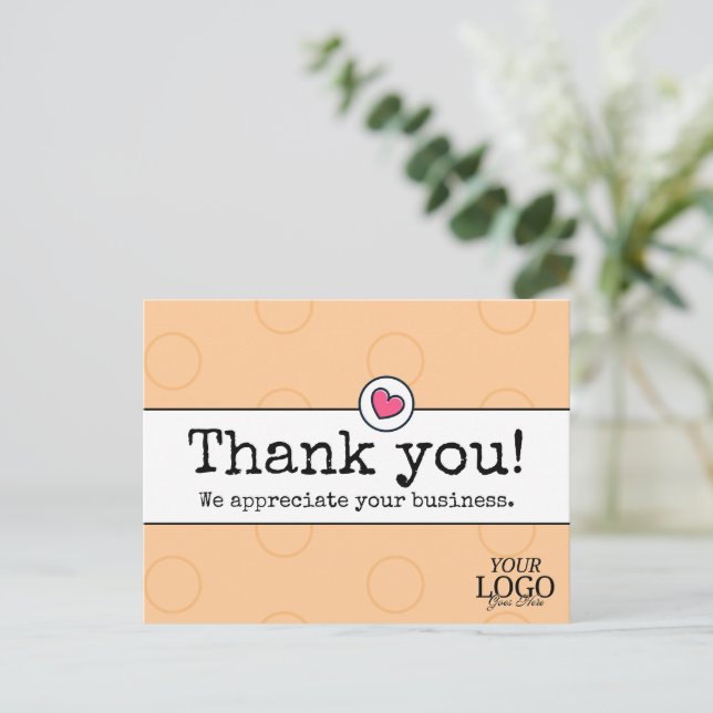 Elegant Peach With Heart Business Thank You Postcard (Standing Front)