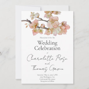 Elegant peachy pink watercolor floral wedding invitation