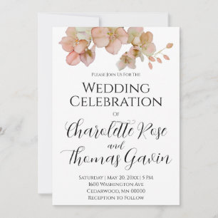 Elegant peachy pink watercolor floral wedding invitation