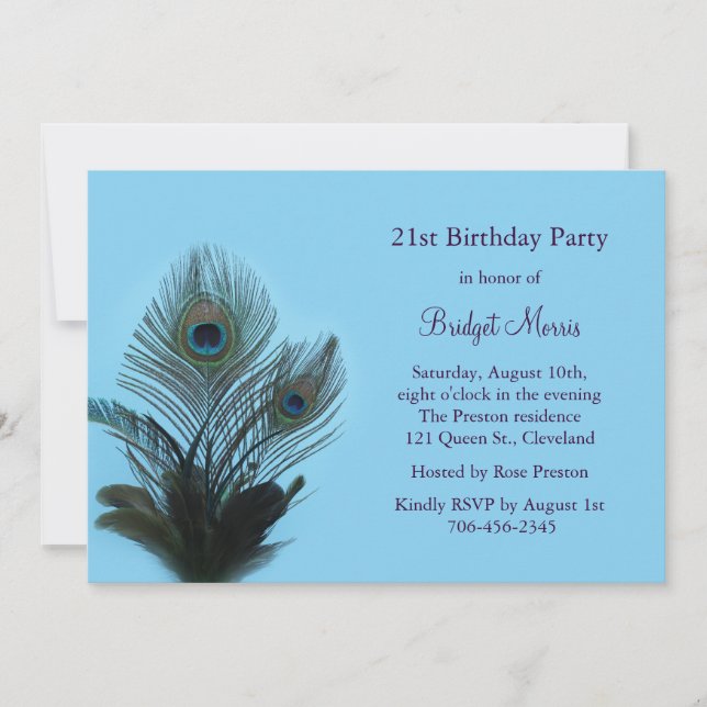 Elégant Peacock 21ème anniversaire Invitation (Devant)