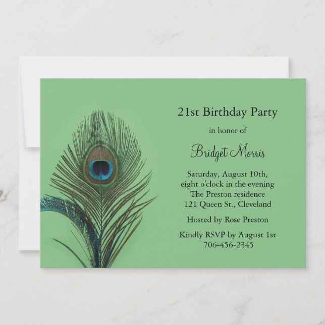 Elégant Peacock 21ème anniversaire Invitation (Devant)