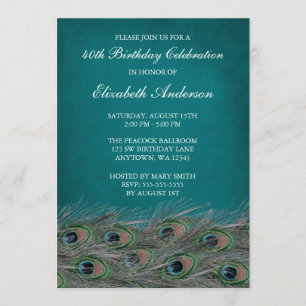 Elegant Peacock 40th Birthday Party Invitations