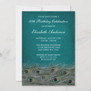 Elegant Peacock 50th Birthday Party Invitations