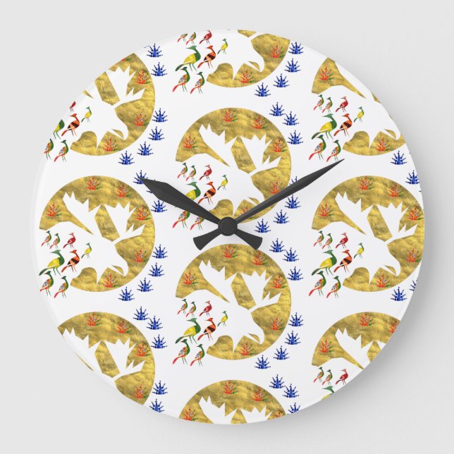 elegant peacock and elk large clock (Front)