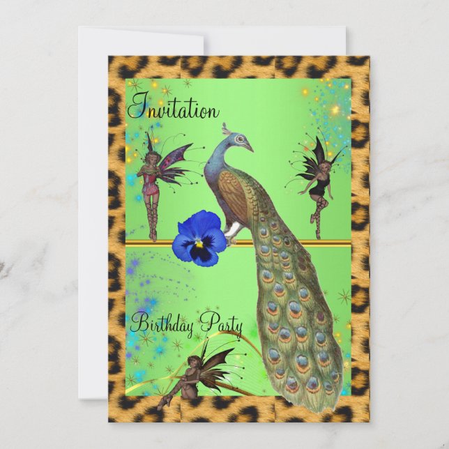 Elegant Peacock and Fairies Invitation (Front)