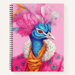 Elegant Peacock Animal Fashion Art Pink Notebook