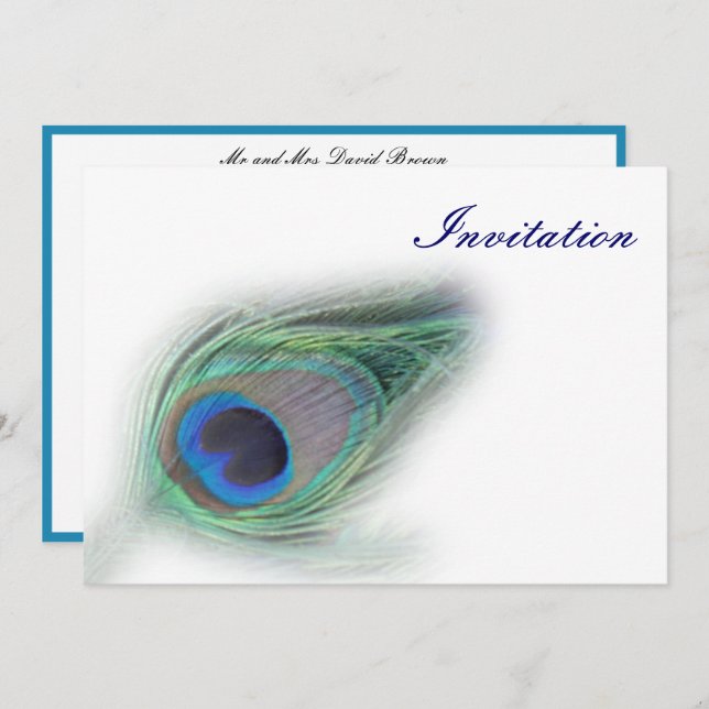 elegant peacock blue wedding invitation (Front/Back)
