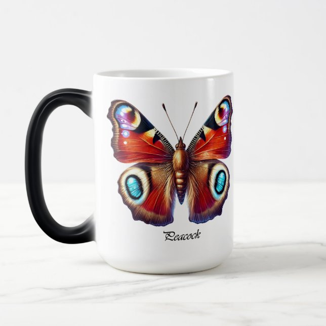 Elegant Peacock Butterfly Wrap  Magic Mug (Left)