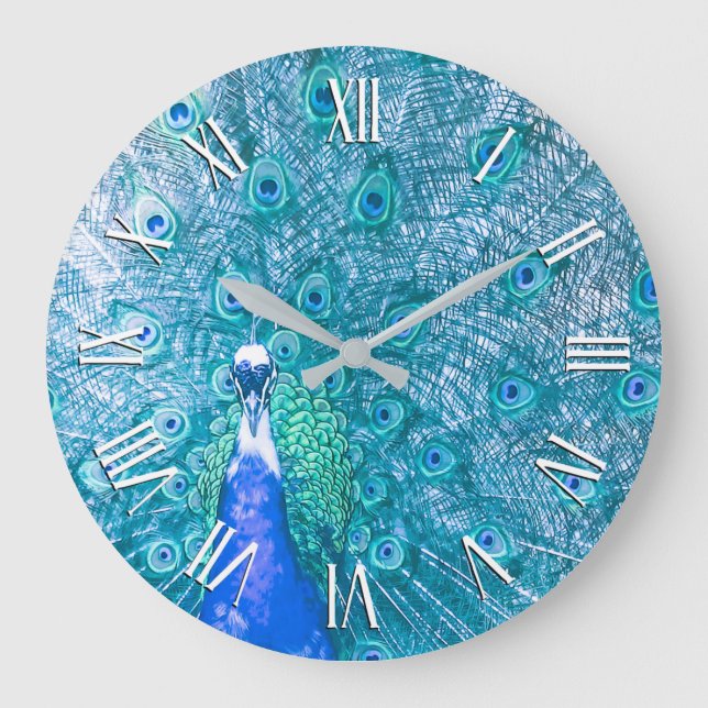 Élégant Peacock Coloré | Horloge murale (Recto)
