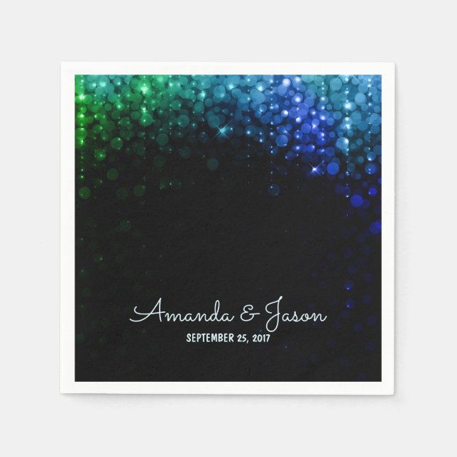 Elegant peacock colour lights bokeh wedding napkin (Front)