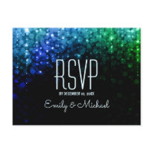 Elegant peacock colour lights bokeh wedding RSVP