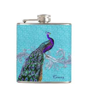 Elegant Peacock Custom Flask
