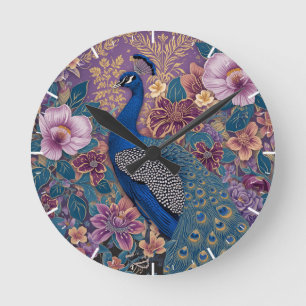Elegant Peacock Decoupage Round Clock
