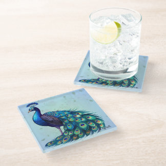 Elegant Peacock Design Glass Coaster