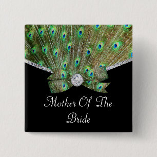 Elegant Peacock & DIamonds Wedding 2 Inch Square Button