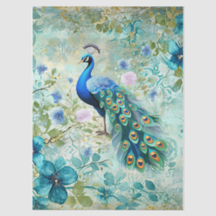 Elegant Peacock Distressed Blue Floral Tissue Paper