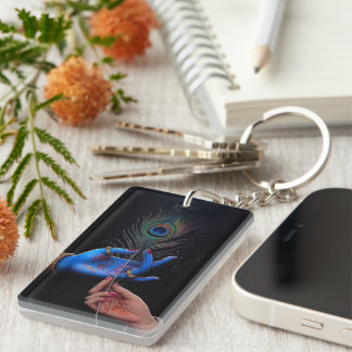 Elegant Peacock Feather Acrylic Keychain 