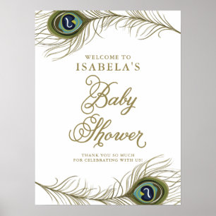 Elegant Peacock Feather Baby Shower Welcome Poster