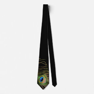 Elegant Peacock Feather Black Tie
