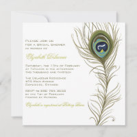 Elégant Peacock Feather Bridal Showeuse Invitation
