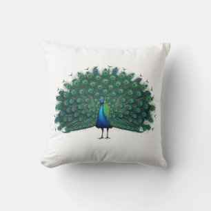 Elegant Peacock Feather Display Throw Pillow