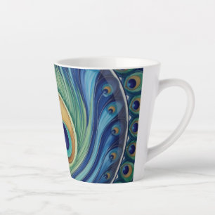 Elegant Peacock Feather Mandala Latte Mug