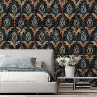 Elegant Peacock Feather Pattern Removable Wallpaper