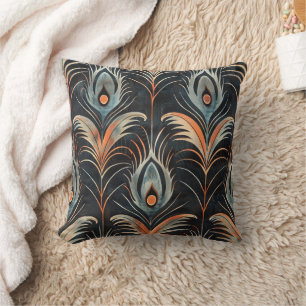 Elegant Peacock Feather Pattern  Throw Pillow