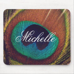 Elegant peacock feather peafowl eye personalized mouse pad