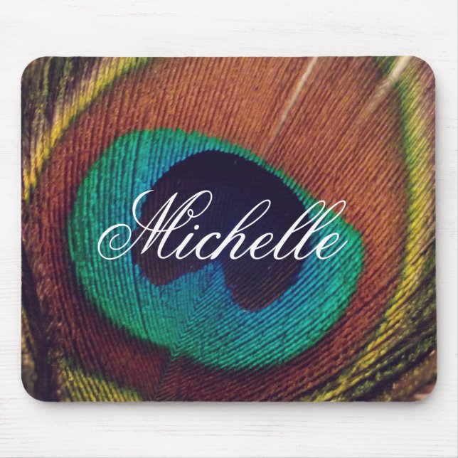 Elegant peacock feather peafowl eye personalized mouse pad (Front)