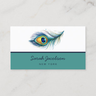 Elegant Peacock Feather Teal Business Card