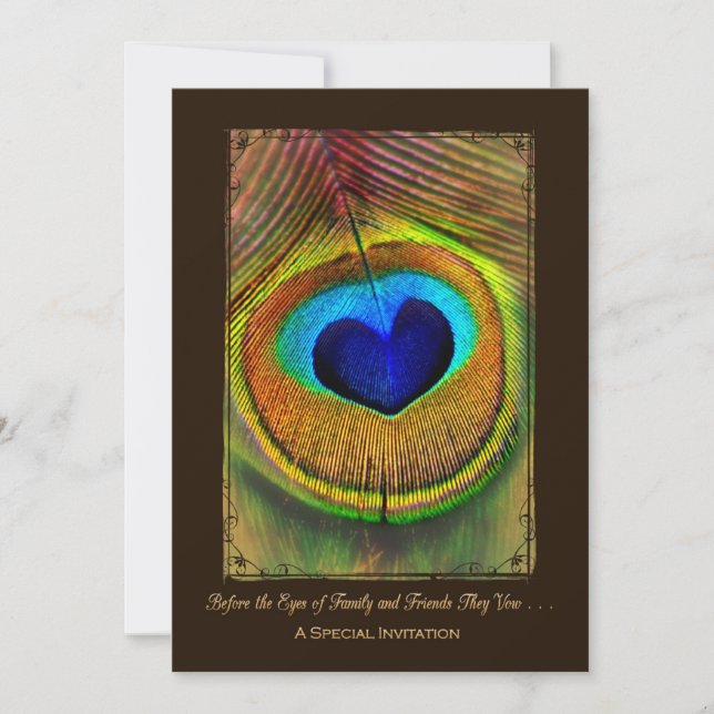 Elegant Peacock Feather Wedding Invitation (Front)