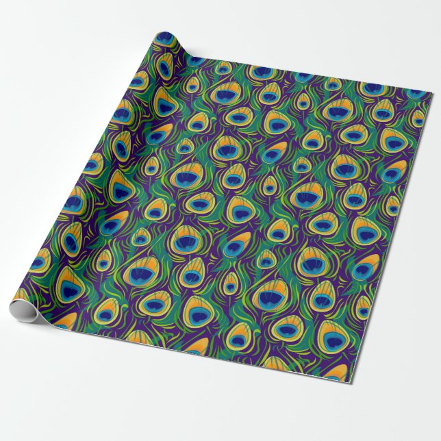 Elegant Peacock Feather Wrapping Paper (Unrolled)
