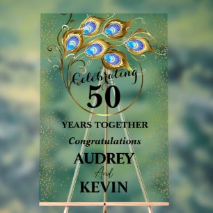 Elegant Peacock Feathers 50th Anniversary Acrylic Sign