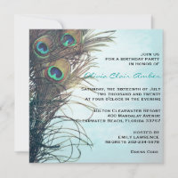 Elegant Peacock Feathers Birthday Party Invite