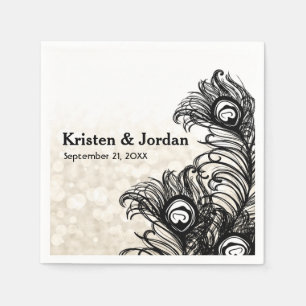 Elegant Peacock Feathers Bokeh Wedding Napkins