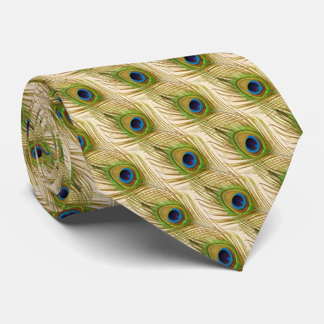 Elegant peacock feathers on ivory tie (Rolled)