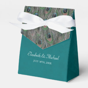 Elegant Peacock Feathers Personalized Wedding Favor Box