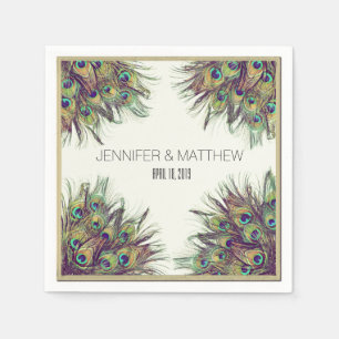 Elegant Peacock Feathers Personalized Wedding Napkin