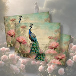 Elegant Peacock Floral French Ephemera Decoupage Tissue Paper<br><div class="desc">image 1 of 4 large scale French Floral Peacock for decoupage, 2 horizontal & 2 vertical. An elegant, French floral vintage ephemera collage a beautiful peacock in a rose garden setting. Aged distressed parchment paper cream background with incredibly beautiful blush pink flowers and a soft pink Peony, muted foliage and...</div>