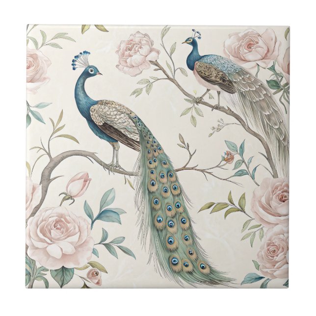 Elegant Peacock Floral Vintage (10) Tile (Front)
