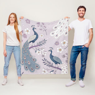 Elegant Peacock Floral Vintage (11) Fleece Blanket