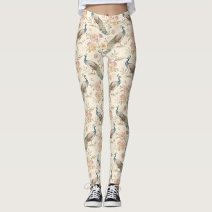 Elegant Peacock Floral Vintage (11) Leggings