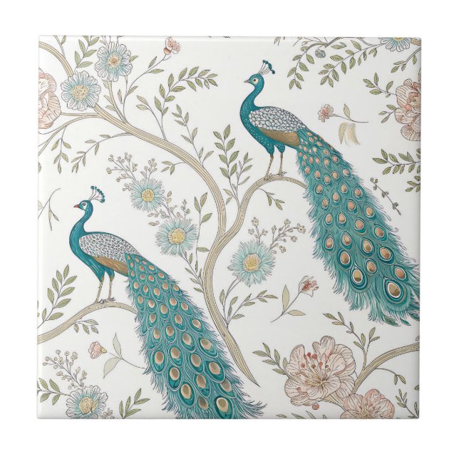 Elegant Peacock Floral Vintage (11) Tile (Front)