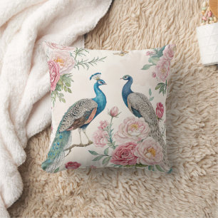 Elegant Peacock Floral Vintage (12) Throw Pillow